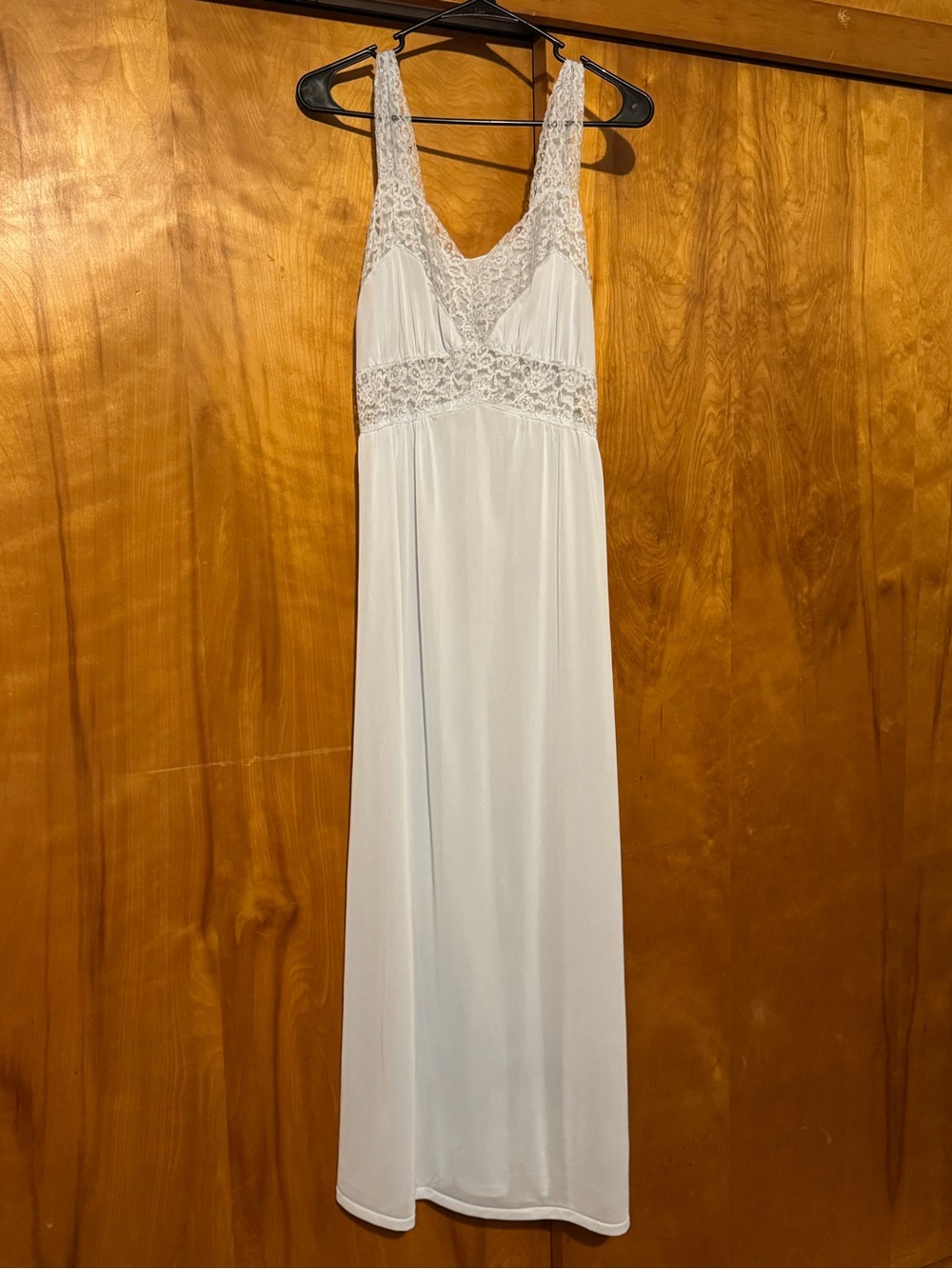 Vintage 1950s 1960s Radcliffe Slip Nightgown Blue Sheer Nylon Lace Lingerie